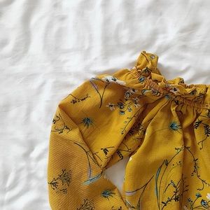 yellow floral off the shoulder tie top